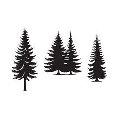 Obraz premium pine tree silhouette isolated on white background .vector illustration. Beautiful hand drawn panorama with treetops forest. Black pine woods