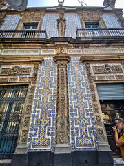 the blue tiled facade