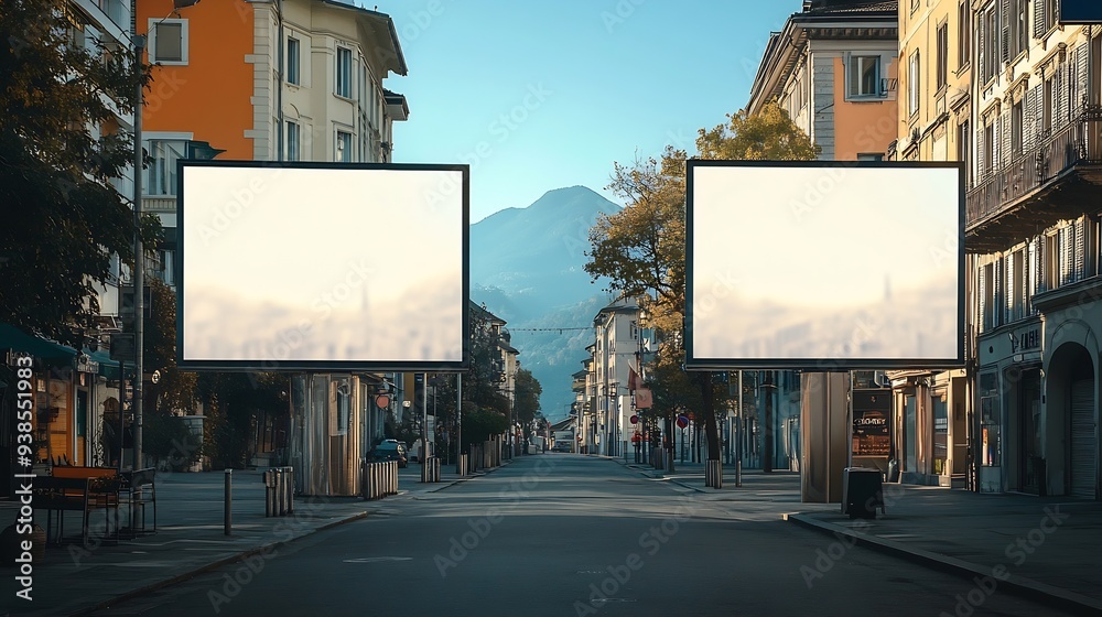 Poster 2 largeformat billboards next to each other on a street in switzerland in ticino lugano : generative