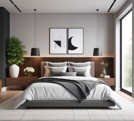 Modern bedroom interior with stylish furniture and decor