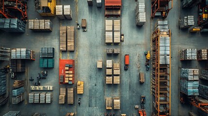 Top view of workers modern warehouse storage of retail shop large factory workshop space Employees in modern industrial factory with warehouse : Generative AI