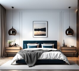 Modern bedroom interior with stylish furniture and decor