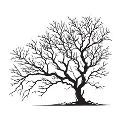 Obraz premium Digital art of group of black trees without leaves isolated on transparent background, Black silhouette of a tree without leaves on white background.