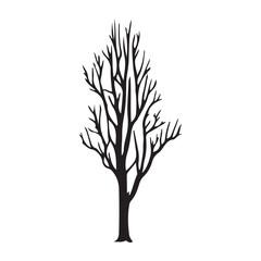 Digital art of group of black trees without leaves isolated on transparent background,  Black silhouette of a tree without leaves on white background.