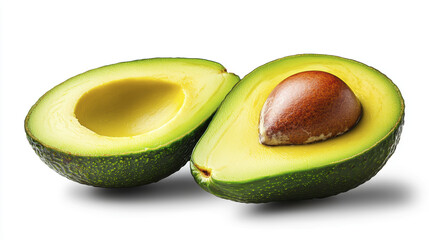 Freshly cut avocado halves with visible seed and vibrant green flesh