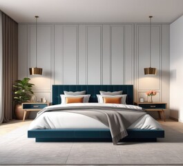 Modern bedroom interior with stylish furniture and decor