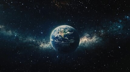 Obraz premium Earth floating in the darkness of space, surrounded by stars and a stunning galaxy