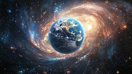 Obraz premium Earth seen from space, surrounded by stars and the swirling beauty of a galaxy