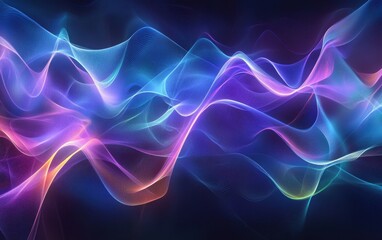Fototapeta premium Abstract Neon Wave Background - Blue, Purple, and Orange Glowing Lines on Dark Background.