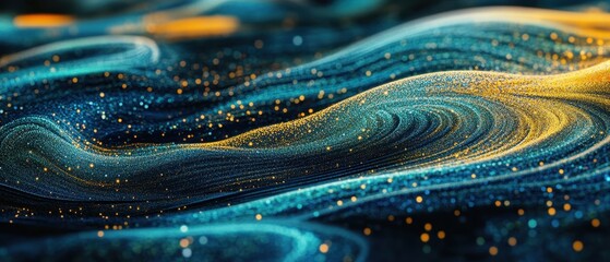 Abstract Blue and Gold Glittering Waves - Digital Art, Background, Texture, Graphic Design