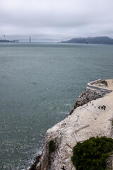 View of the Golden Gate Bridge from the Alcatraz Island in San Francisco, CA