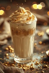 Golden Whipped Cream Drink with Glitter