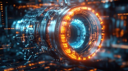 Futuristic Technology Concept with Orange and Blue Lights