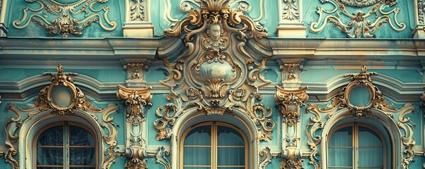Baroque architecture with ornate details, Vintage, Elegant, Illustration, Highlighting historical opulence