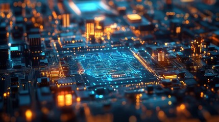 Obraz premium Futuristic Circuit Board with Glowing Lights