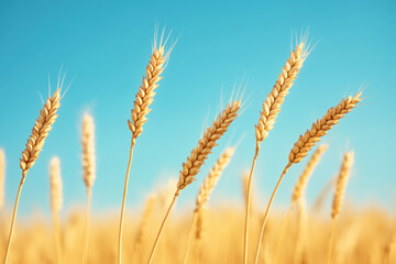 Fototapeta premium Closeup of organic wheat fields swaying in the wind, natural grains, sustainable agriculture