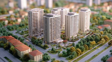 Obraz premium Modern Cityscape Model with High Rise Buildings and Green Spaces