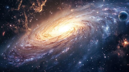 Obraz premium galaxy with bright stars and colorful nebulae, with Earth visible from afar