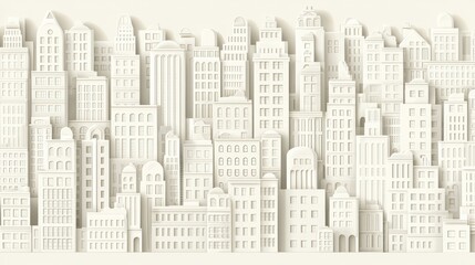 Fototapeta premium Papercut Cityscape White Architecture Illustration