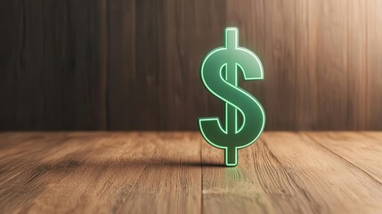 Rising green symbol dollar, glowing green line graph, 3D illustration, financial investment growth