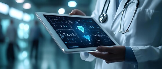 A General Practitioner utilizing AI-driven diagnostic tools to analyze a patient's symptoms in real-time during a consultation, showcasing innovation in primary care