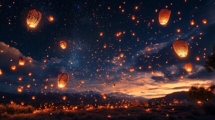 37. Matariki celebration, dark starry sky with constellations and traditional Maori motifs, kites and ceremonial tools scattered, cultural and spiritual, 3D illustration