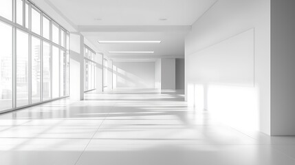 White open space office interior with blank wall