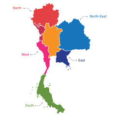 Map of Thailand and regional area lines Map on a white transparent background