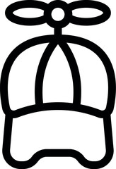 Simple black and white line art vector illustration of a propeller hat, often worn for fun and as a playful accessory