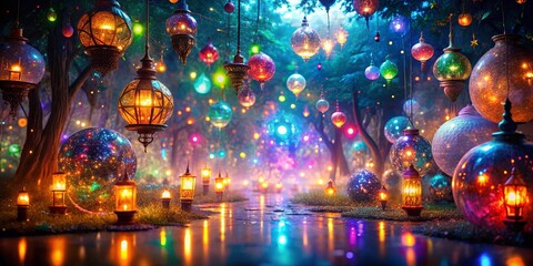 Obraz premium Colorful lights shining in different realms, creating a magical and mystical atmosphere , fantasy, illumination
