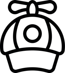 Simple black outline icon of a baseball cap with a spinning propeller on top © ylivdesign