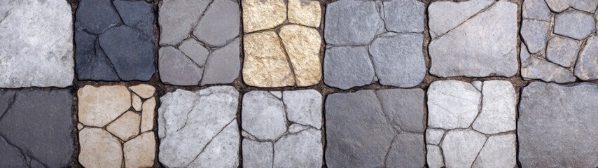 Obraz premium Gold Sandstone Paving Surface, textured grey and beige tones, perfect for a minimalist backdrop, clean design, ideal for creating a sophisticated pavement effect.