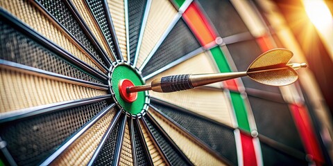 Close up of darts hitting the bullseye on a target, success, accuracy, achievement, goal, competition, sport, challenge, strategy