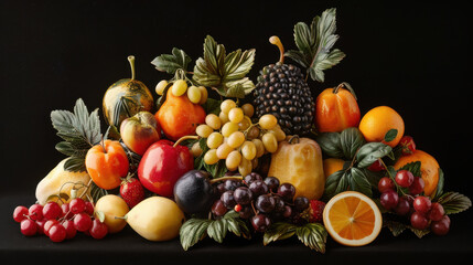 A delightful assortment of vividly carved fruits, displaying impressive craftsmanship.