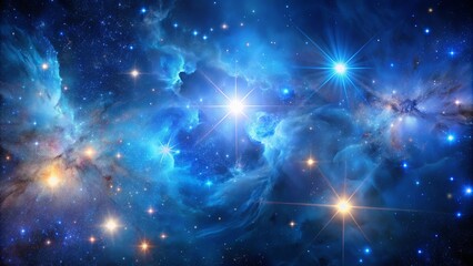 Fototapeta premium Star-filled deep space background with blue nebulae and galaxies, deep space, background, stars, blue nebulae, galaxies, astronomy