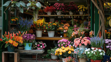 A lively flower shop showcasing an array of vibrant and beautiful blossoms.