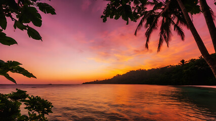 A serene sunset over a calm ocean with soft pink and orange hues
