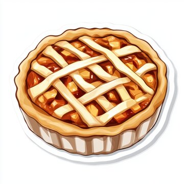 recommend clip art: Sticker of a pie in circle shape, flat vector illustration, on white background, digital sticker, clipart, icon