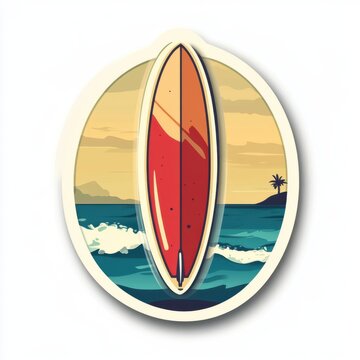 red surfboard on beach scene clip art preview