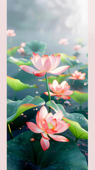 Portrait Background of Water Lily in the Water with Green Leaves. HD Premium High Quality Wallpaper for iPhone Mobile