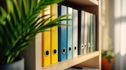 Colorful Binders on a Shelf