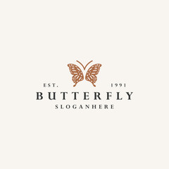 Butterfly logo vector icon illustration hipster vintage