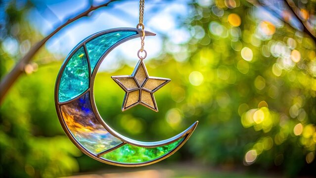Beautiful handmade suncatcher with crescent moon and star design perfect for adding magic to any space, handmade