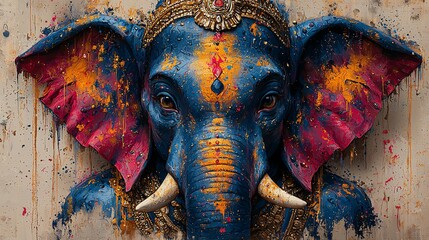 A contemporary Ganesha in an abstract, minimalistic style, focusing on simple lines and bold colors to represent his divine essence.