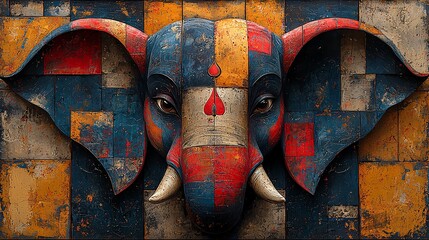 A contemporary Ganesha in an abstract, minimalistic style, focusing on simple lines and bold colors to represent his divine essence.