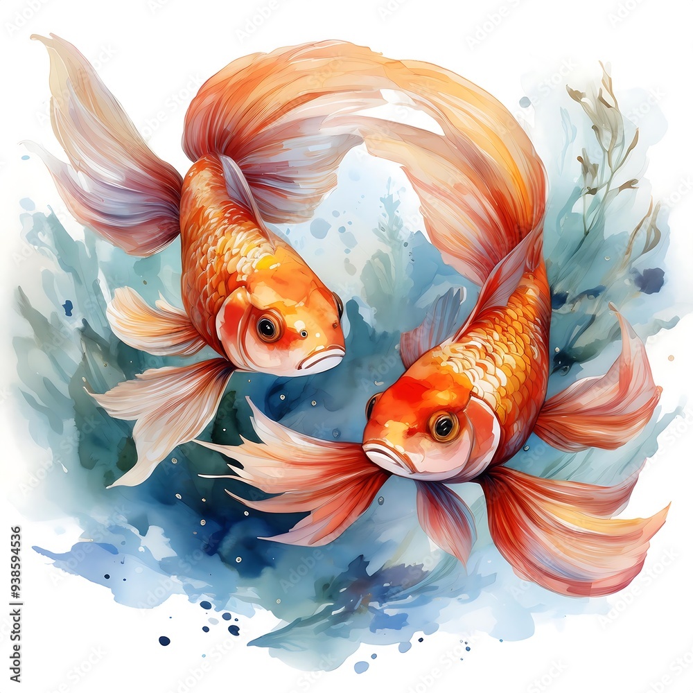 Poster Colorful illustration of a koi fish. japanese fish