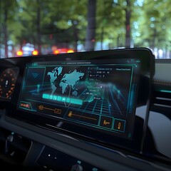 Obraz premium Futuristic 3D Holographic Car Dashboard Display with GPS and Navigation Data