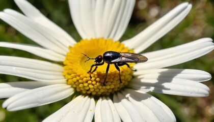 Obraz premium Bee in a field of daisies a symbol of natures harmony