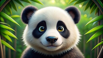 of a cute panda face with big eyes and a sweet expression, panda, bear, animal, cute, wildlife, adorable, cartoon, character