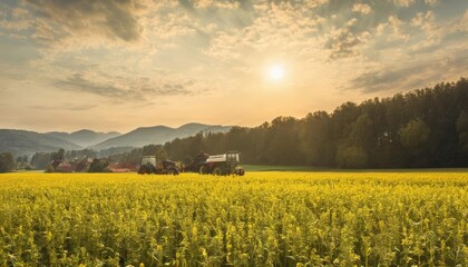 Obraz premium Bright day in the countryside with a tractor in the field